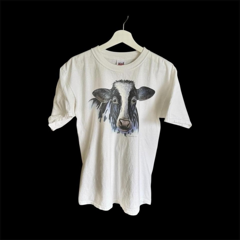 Vintage 90's Cow Art Tshirt Sz Large Impulse Anvil Animal Nature Farm